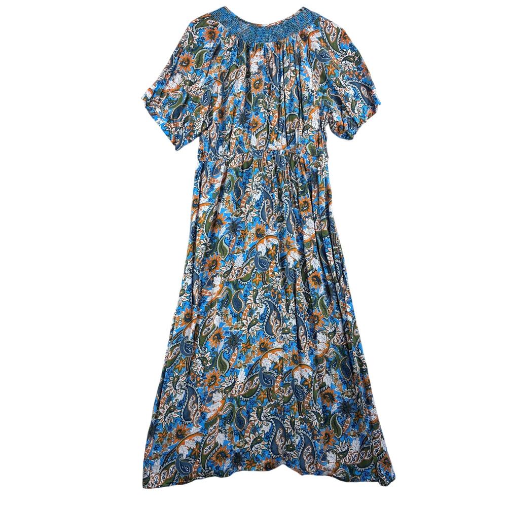 Harlow & Rose Paisley Floral Maxi Dress Womens XL Blue Fit Flare Peasant Cottage - Picture 2 of 12